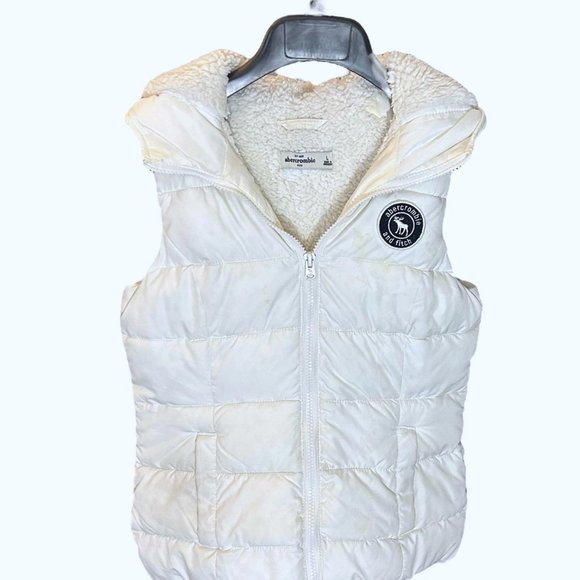 Abercrombie & Fitch Kids (L) White Hoodie Vest Zip Fleece Lined. Retail: $105